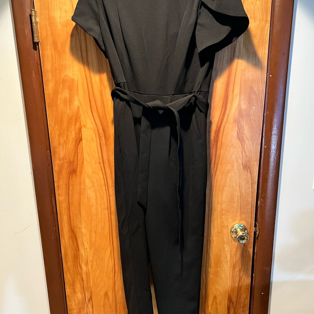 Calvin Klein Black Sleeveless Jumpsuit with Gold Back Zipper – Size 8